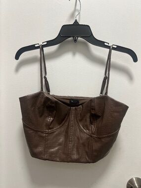 Express Brown Croc Faux Leather Bustier Camisole